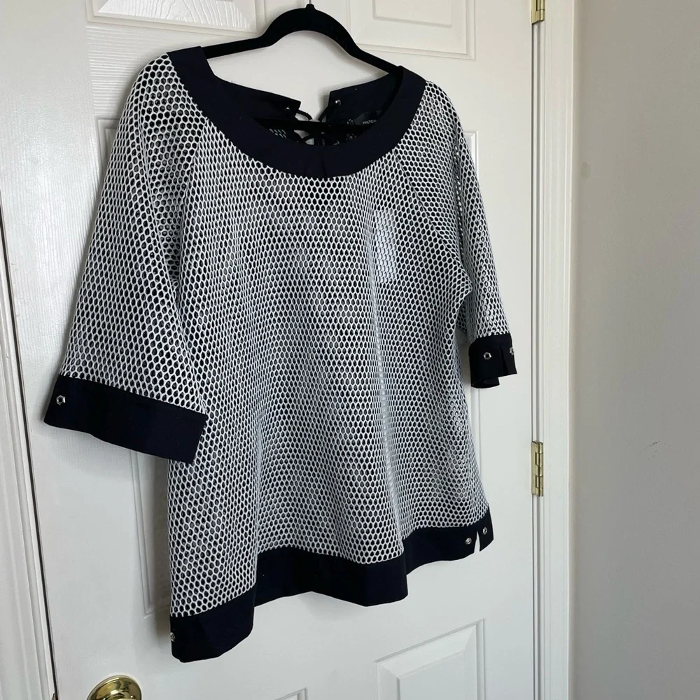 Hilton Hollis black and white mesh string tie swim vacation top shirt | XL - Picture 8 of 12